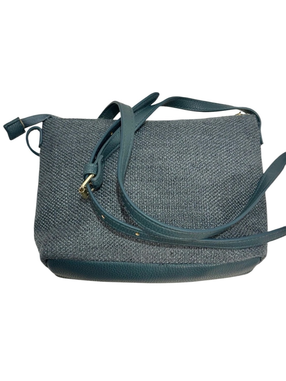 Lancôme Slate Blue Woven Textured Crossbody Shoulder Bag w/ Leather Detail EUC